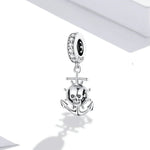 Mặt dây chuyền bạc S925 Sterling hình đầu lâu cướp biển và tàu phụ kiện vòng tay vòng cổ tự làm, Đầu lâu cướp biển và tàu