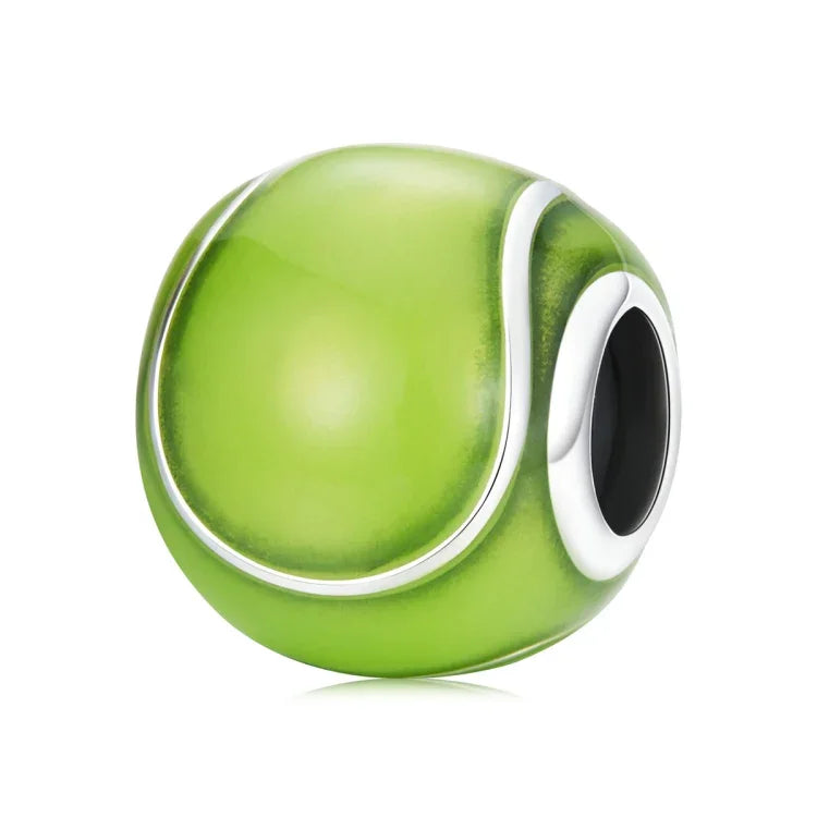 Hạt bạc S925 Sterling hình quả bóng tennis xanh phụ kiện vòng tay vòng cổ tự làm, Quả bóng tennis xanh