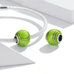 Hạt bạc S925 Sterling hình quả bóng tennis xanh phụ kiện vòng tay vòng cổ tự làm, Quả bóng tennis xanh