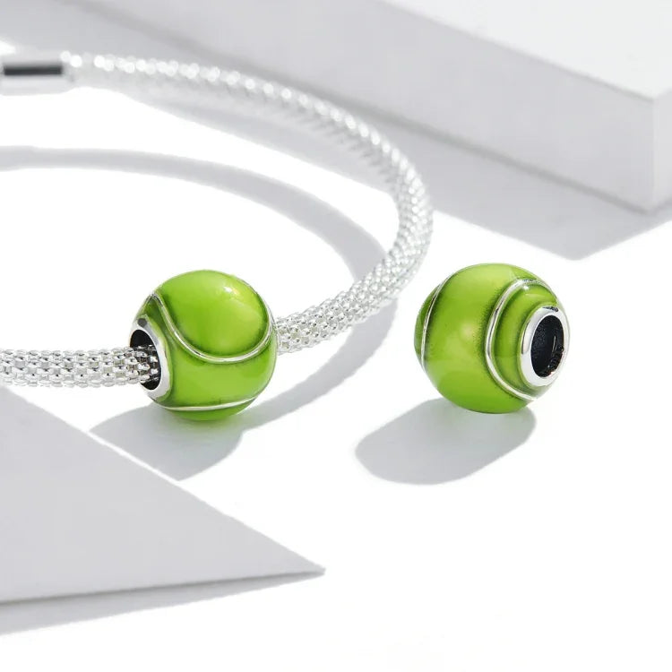 Hạt bạc S925 Sterling hình quả bóng tennis xanh phụ kiện vòng tay vòng cổ tự làm, Quả bóng tennis xanh