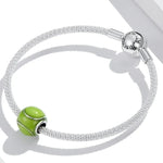 Hạt bạc S925 Sterling hình quả bóng tennis xanh phụ kiện vòng tay vòng cổ tự làm, Quả bóng tennis xanh