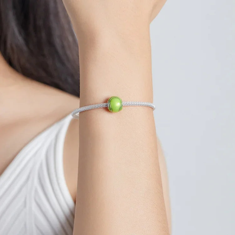 Hạt bạc S925 Sterling hình quả bóng tennis xanh phụ kiện vòng tay vòng cổ tự làm, Quả bóng tennis xanh