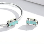 Hạt bạc S925 Sterling hình xe buýt mini phụ kiện vòng tay vòng cổ tự làm, Xe buýt mini