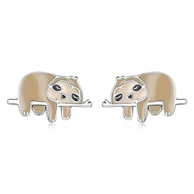 Bông tai nữ bạc S925 Sterling hình con lười dễ thương, Con lười dễ thương