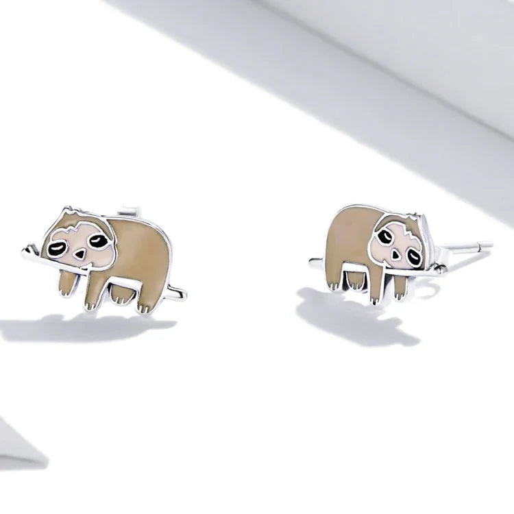 Bông tai nữ bạc S925 Sterling hình con lười dễ thương, Con lười dễ thương