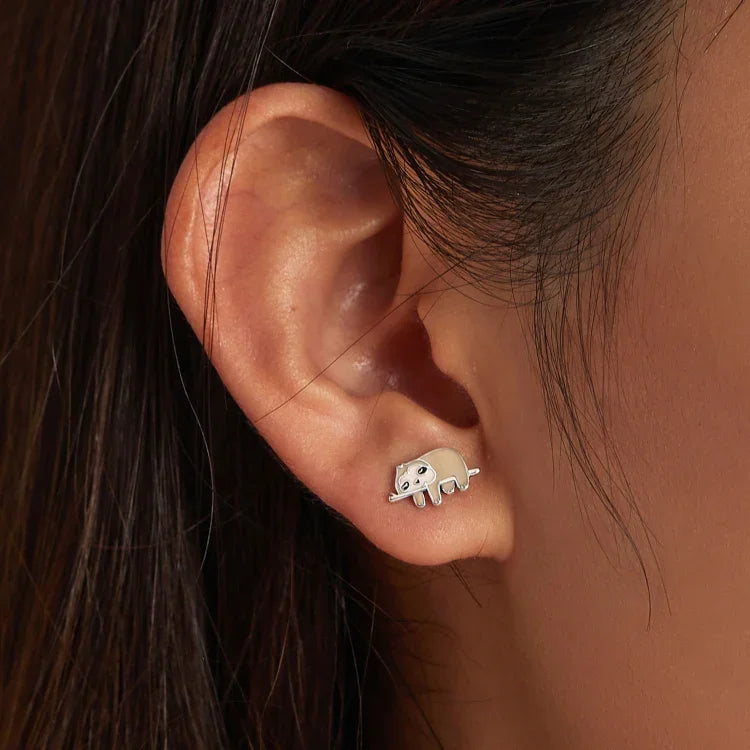 Bông tai nữ bạc S925 Sterling hình con lười dễ thương, Con lười dễ thương