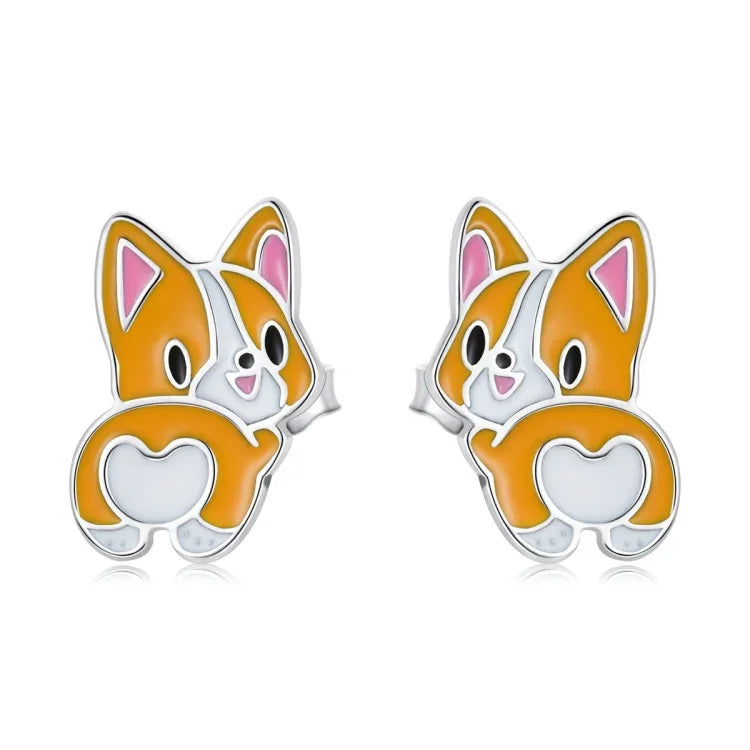 Bông tai nữ bạc S925 Sterling hình chó Corgi dễ thương, Chó Corgi dễ thương