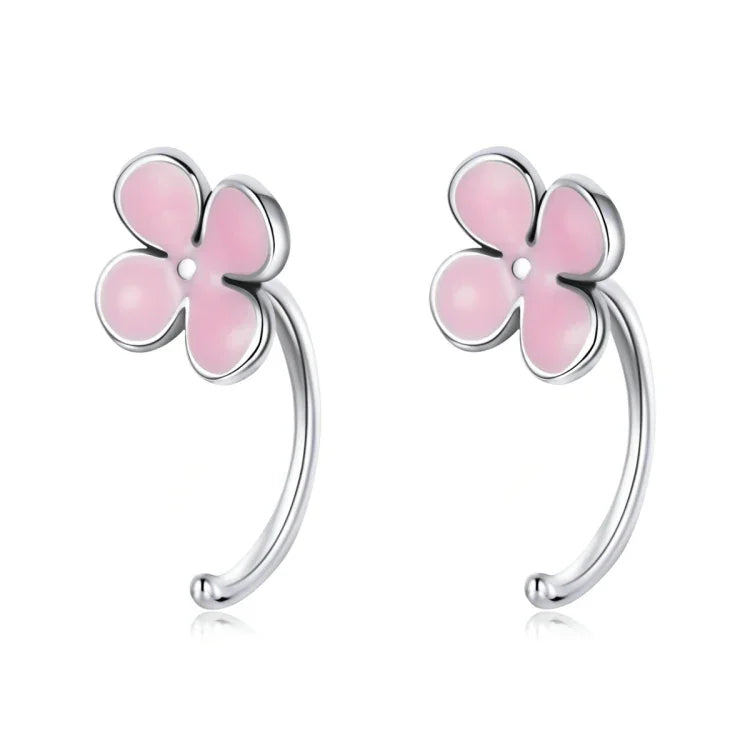 Bông tai nữ bạc S925 Sterling hình hoa hồng phấn, Hoa hồng phấn