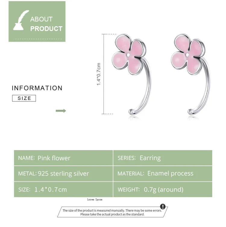 Bông tai nữ bạc S925 Sterling hình hoa hồng phấn, Hoa hồng phấn