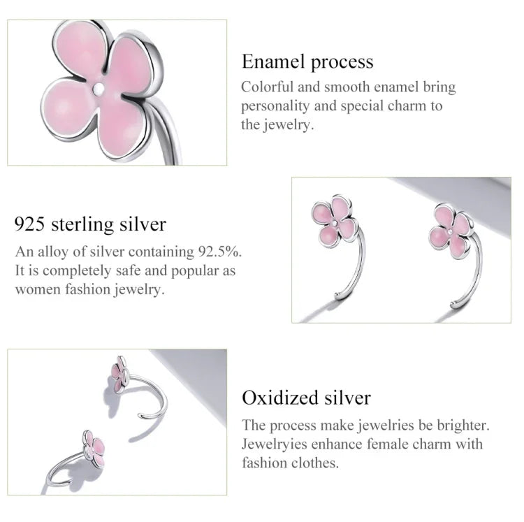 Bông tai nữ bạc S925 Sterling hình hoa hồng phấn, Hoa hồng phấn
