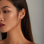 Bông tai nữ bạc S925 Sterling hình hoa hồng phấn, Hoa hồng phấn