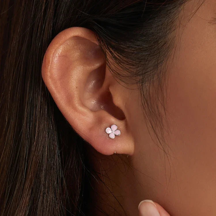 Bông tai nữ bạc S925 Sterling hình hoa hồng phấn, Hoa hồng phấn