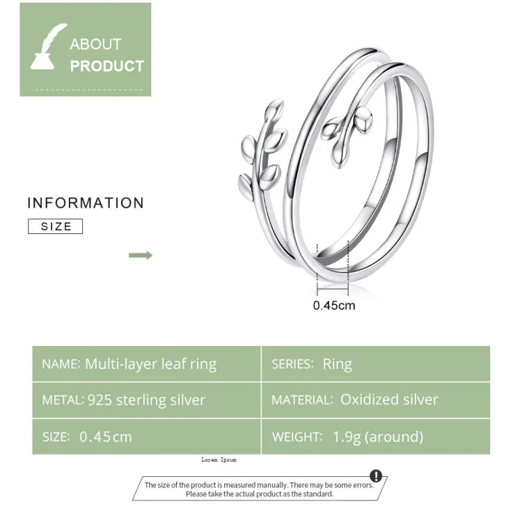 Nhẫn nữ bạc S925 Sterling nhiều vòng hình mây tre đan, Mây tre đan