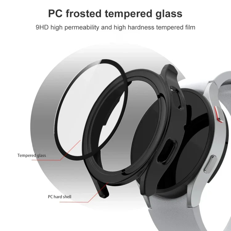 Ốp bảo vệ tích hợp PC mạ điện + kính cường lực, dành cho Samsung Galaxy Watch4 40mm, dành cho Samsung Galaxy Watch4 44mm
