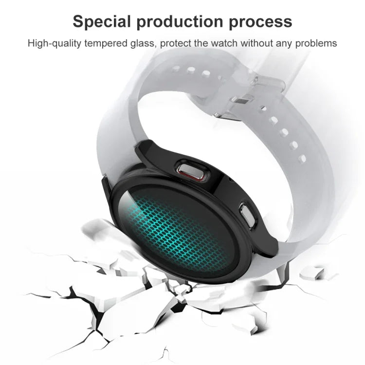 Ốp bảo vệ tích hợp PC mạ điện + kính cường lực, dành cho Samsung Galaxy Watch4 40mm, dành cho Samsung Galaxy Watch4 44mm
