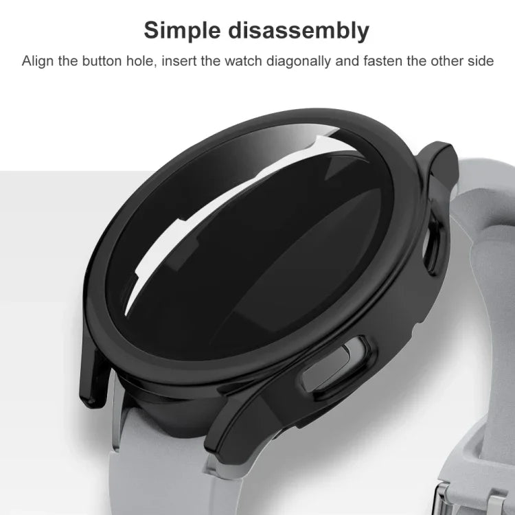 Ốp bảo vệ tích hợp PC mạ điện + kính cường lực, dành cho Samsung Galaxy Watch4 40mm, dành cho Samsung Galaxy Watch4 44mm