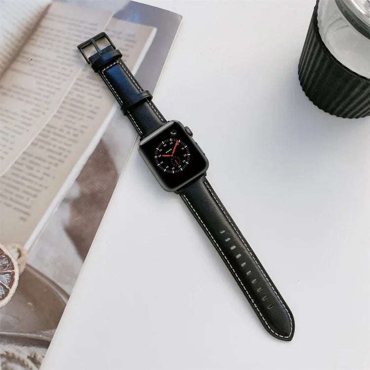 Dây đồng hồ thay thế da may cho Apple Watch Series, 7 41mm / 6&SE&5&4 40mm / 3&2&1 38mm, 7 45mm / 6&SE&5&4 44mm / 3&2&1 42mm