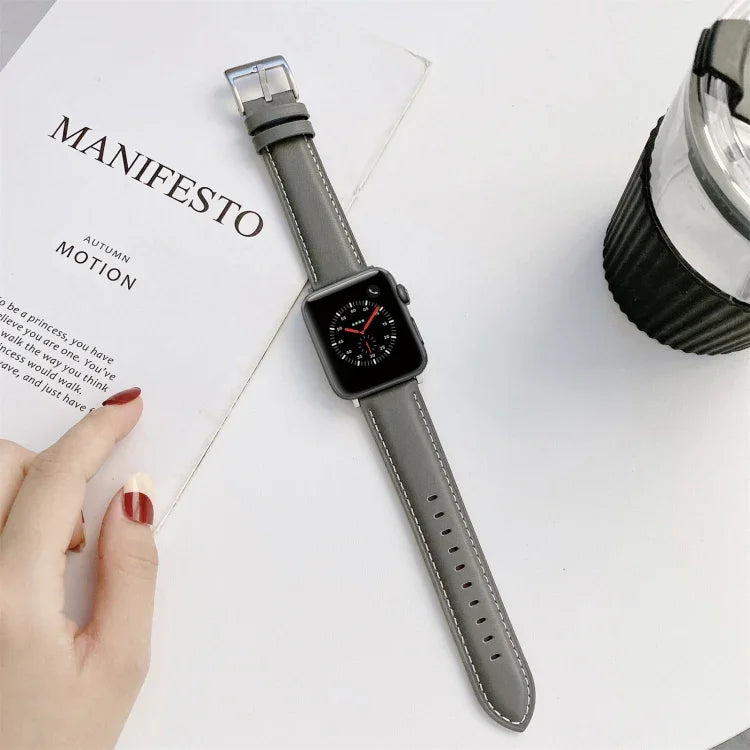 Dây đồng hồ thay thế da may cho Apple Watch Series, 7 41mm / 6&SE&5&4 40mm / 3&2&1 38mm, 7 45mm / 6&SE&5&4 44mm / 3&2&1 42mm