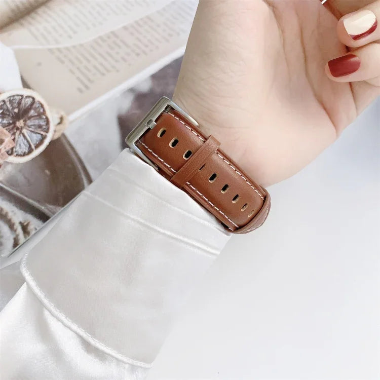 Dây đồng hồ thay thế da may cho Apple Watch Series, 7 41mm / 6&SE&5&4 40mm / 3&2&1 38mm, 7 45mm / 6&SE&5&4 44mm / 3&2&1 42mm