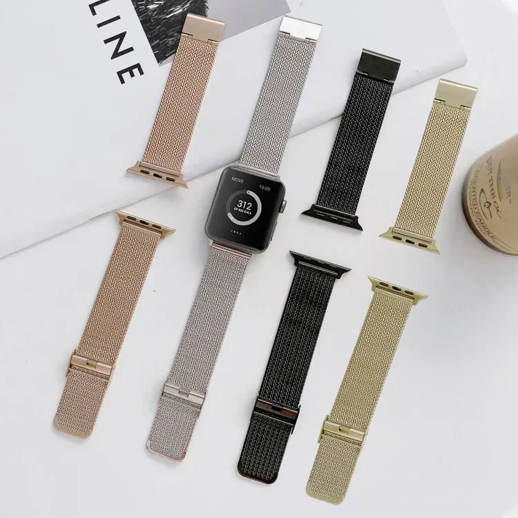 V-shaped Buckle Straight Steel Replacement Strap Watchband For Apple Watch Series, 7 41mm / 6&SE&5&4 40mm / 3&2&1 38mm, 7 45mm / 6&SE&5&4 44mm / 3&2&1 42mm
