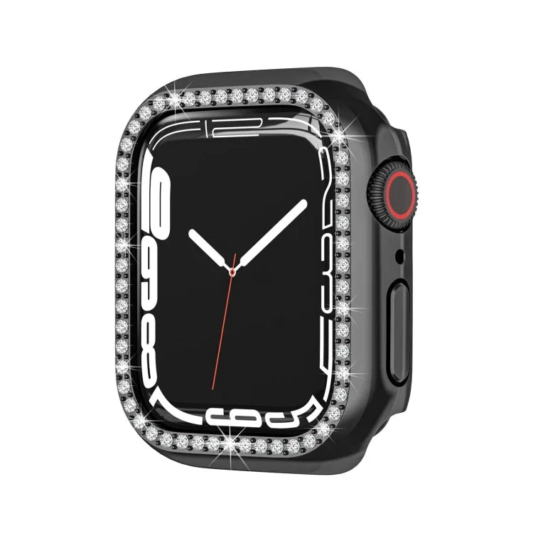 Ốp bảo vệ PC mạ điện một hàng kim cương cho Apple Watch Series, cho Apple Watch Series 9 / 8 / 7 41mm, cho Apple Watch Series 9 / 8 / 7 45mm