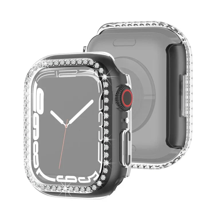 Ốp bảo vệ PC mạ điện một hàng kim cương cho Apple Watch Series, cho Apple Watch Series 9 / 8 / 7 41mm, cho Apple Watch Series 9 / 8 / 7 45mm