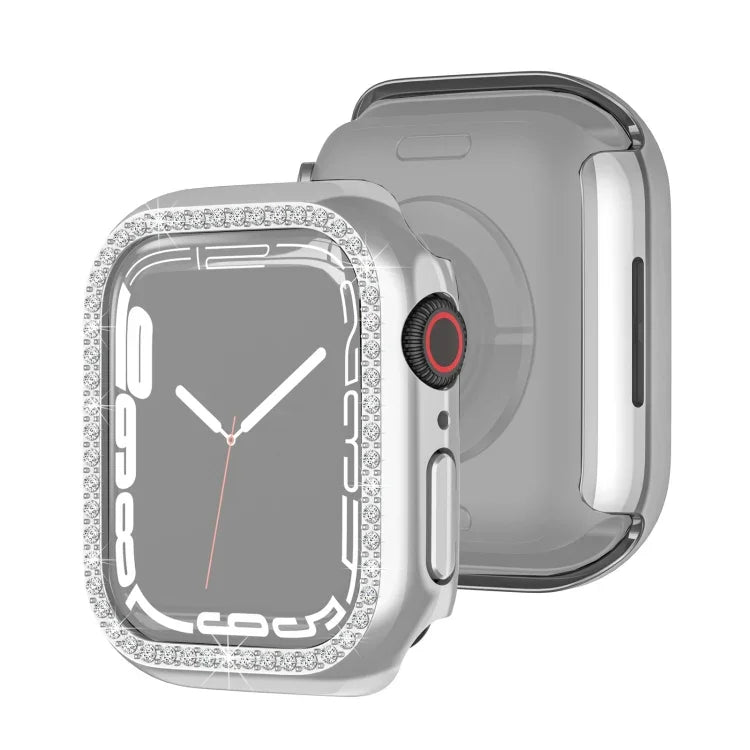 Ốp bảo vệ PC mạ điện một hàng kim cương cho Apple Watch Series, cho Apple Watch Series 9 / 8 / 7 41mm, cho Apple Watch Series 9 / 8 / 7 45mm
