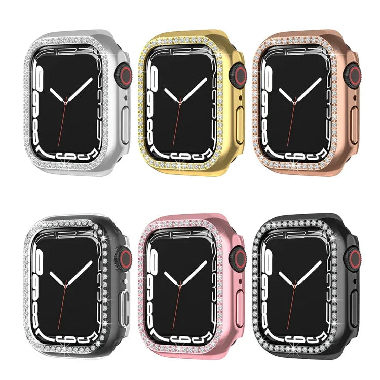Ốp bảo vệ PC mạ điện một hàng kim cương cho Apple Watch Series, cho Apple Watch Series 9 / 8 / 7 41mm, cho Apple Watch Series 9 / 8 / 7 45mm