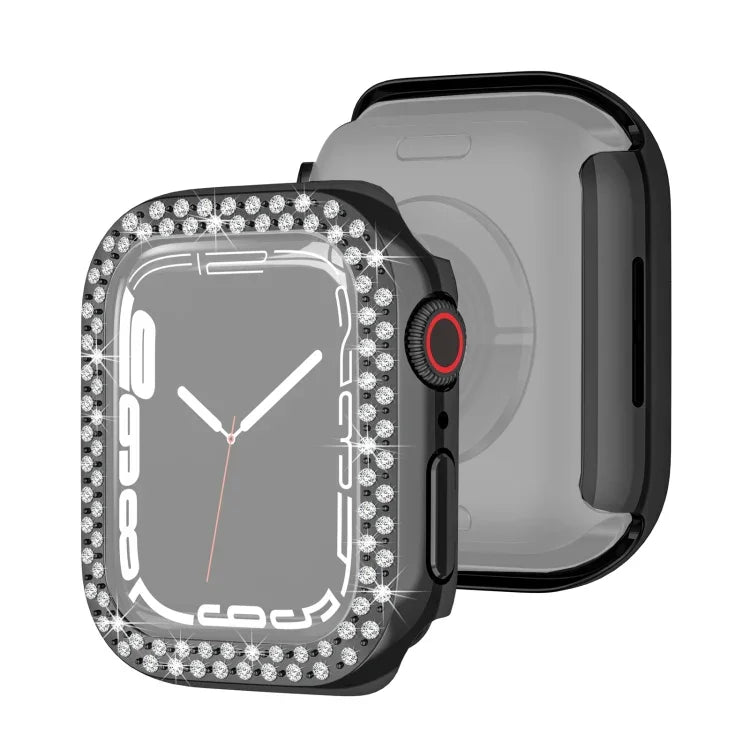 Ốp bảo vệ PC mạ điện hai hàng kim cương cho Apple Watch Series, cho Apple Watch Series 9 / 8 / 7 41mm, cho Apple Watch Series 9 / 8 / 7 45mm
