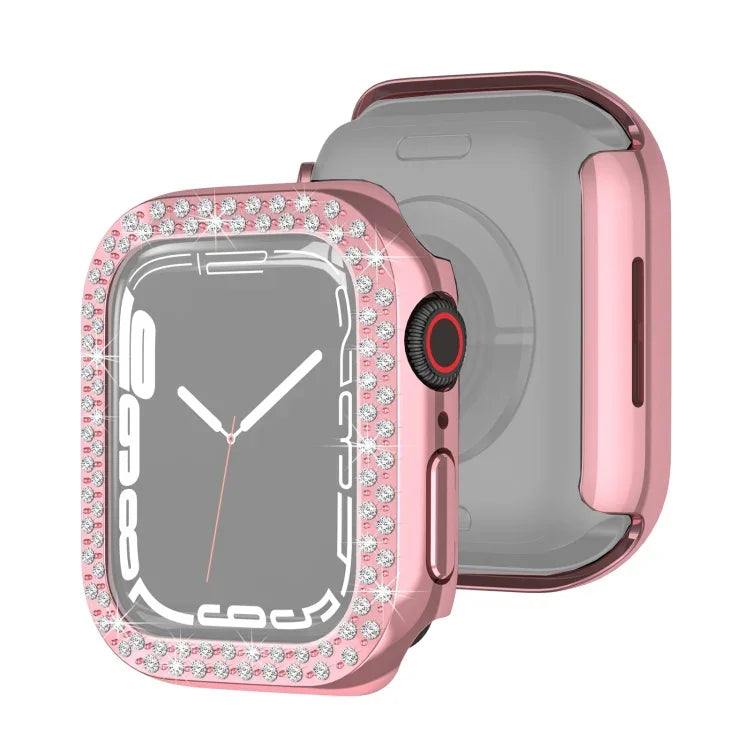 Ốp bảo vệ PC mạ điện hai hàng kim cương cho Apple Watch Series, cho Apple Watch Series 9 / 8 / 7 41mm, cho Apple Watch Series 9 / 8 / 7 45mm