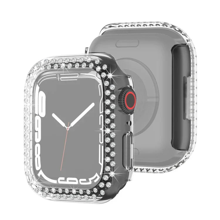 Ốp bảo vệ PC mạ điện hai hàng kim cương cho Apple Watch Series, cho Apple Watch Series 9 / 8 / 7 41mm, cho Apple Watch Series 9 / 8 / 7 45mm