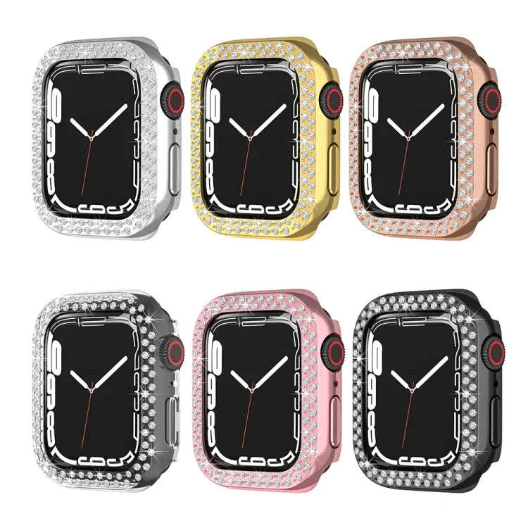 Ốp bảo vệ PC mạ điện hai hàng kim cương cho Apple Watch Series, cho Apple Watch Series 9 / 8 / 7 41mm, cho Apple Watch Series 9 / 8 / 7 45mm
