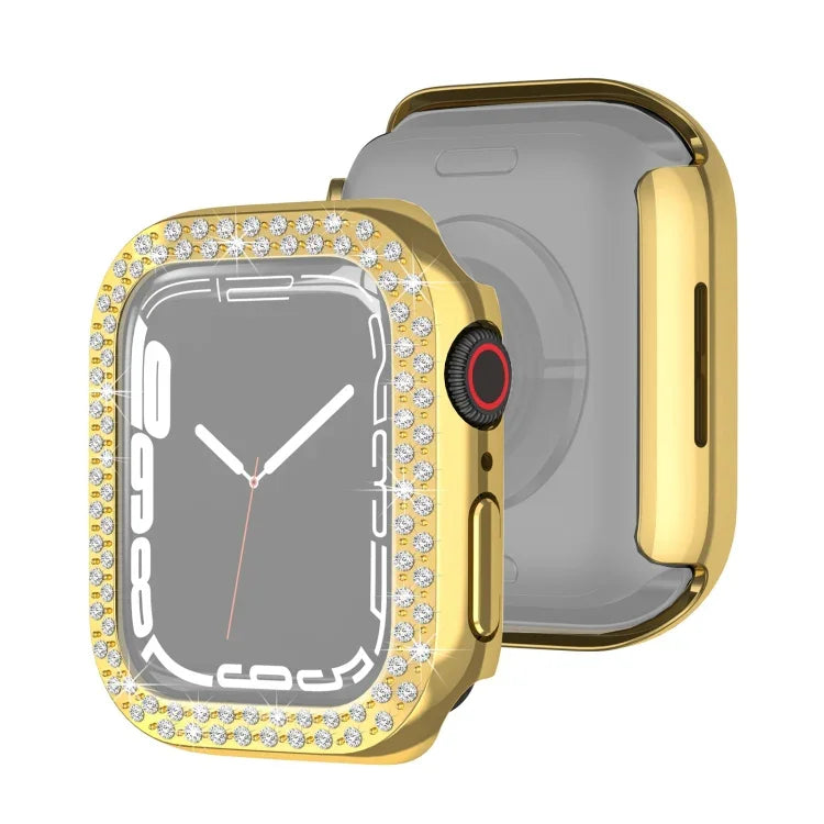 Ốp bảo vệ PC mạ điện hai hàng kim cương cho Apple Watch Series, cho Apple Watch Series 9 / 8 / 7 41mm, cho Apple Watch Series 9 / 8 / 7 45mm