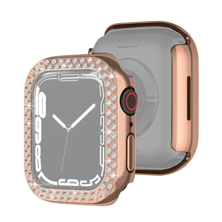 Ốp bảo vệ PC mạ điện hai hàng kim cương cho Apple Watch Series, cho Apple Watch Series 9 / 8 / 7 41mm, cho Apple Watch Series 9 / 8 / 7 45mm