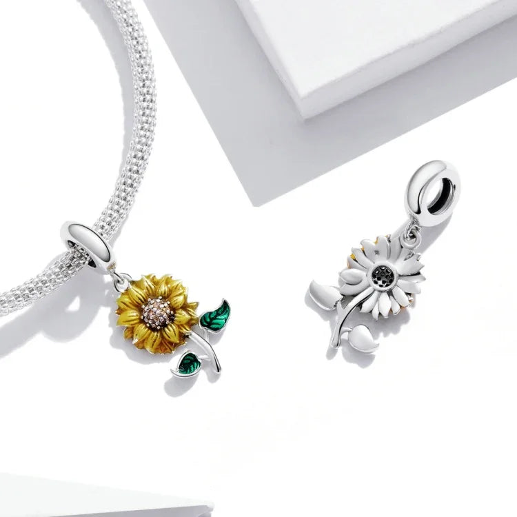 Mặt dây chuyền hoa hướng dương bạc S925 tự làm vòng tay dây chuyền, hoa hướng dương