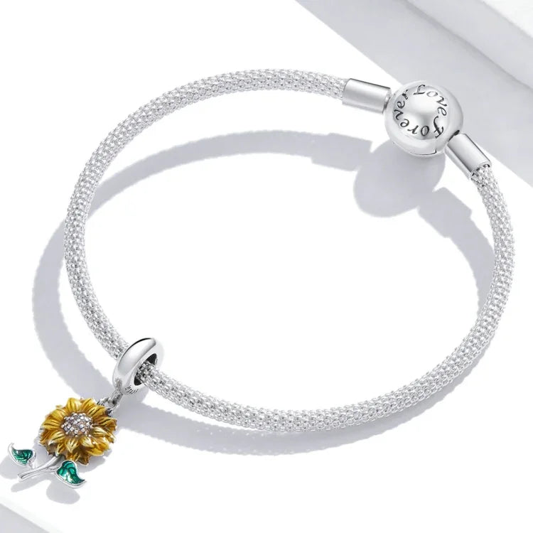 Mặt dây chuyền hoa hướng dương bạc S925 tự làm vòng tay dây chuyền, hoa hướng dương