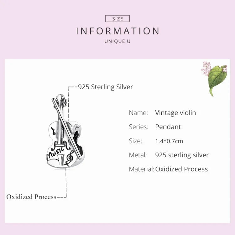 Hạt violin cổ điển bạc S925 làm vòng tay vòng cổ tự làm, violin cổ điển