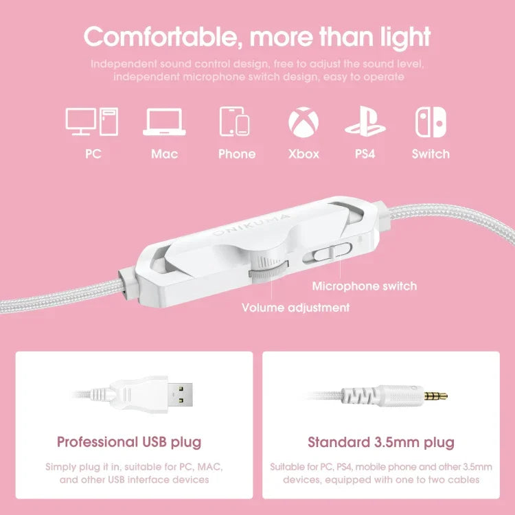 Tai nghe chơi game có đèn LED tai xe hơi ONIKUMA X10 có thể điều chỉnh kèm micro