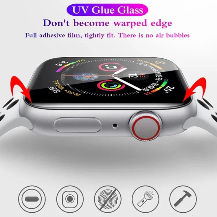 Miếng dán kính cường lực UV cong đầy đủ keo cho màn hình Apple Watch Series 9 / 8 / 7 41mm, cho Apple Watch Series 8 / 7 41mm, cho Apple Watch Series 8 / 7 45mm