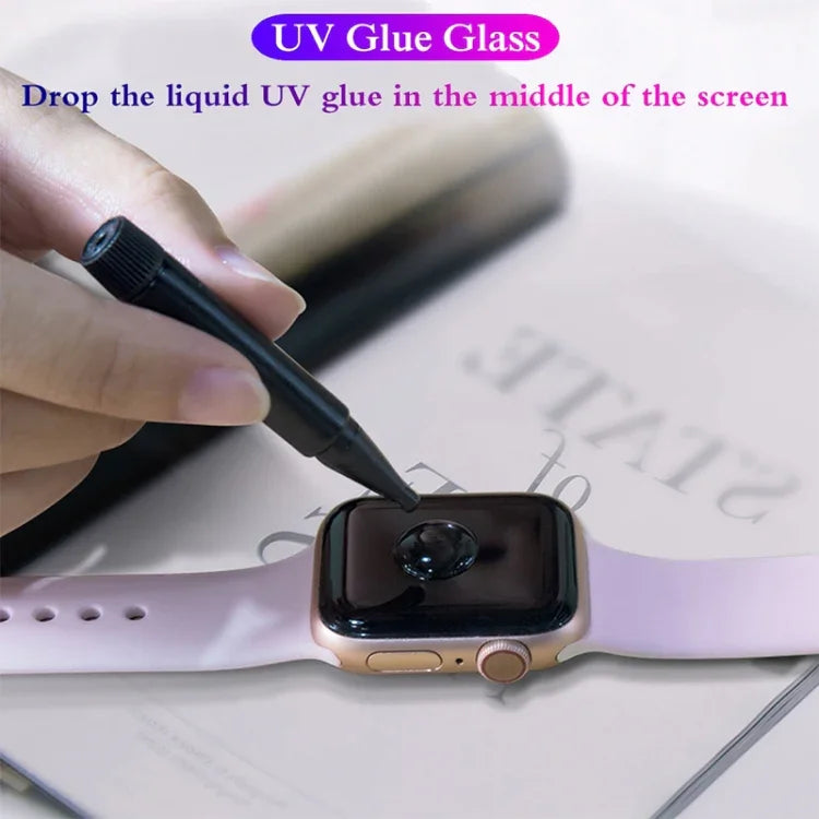 Miếng dán kính cường lực UV cong đầy đủ keo cho màn hình Apple Watch Series 9 / 8 / 7 41mm, cho Apple Watch Series 8 / 7 41mm, cho Apple Watch Series 8 / 7 45mm