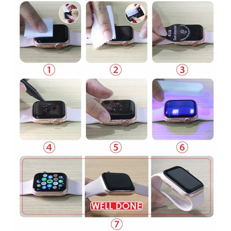Miếng dán kính cường lực UV cong đầy đủ keo cho màn hình Apple Watch Series 9 / 8 / 7 41mm, cho Apple Watch Series 8 / 7 41mm, cho Apple Watch Series 8 / 7 45mm