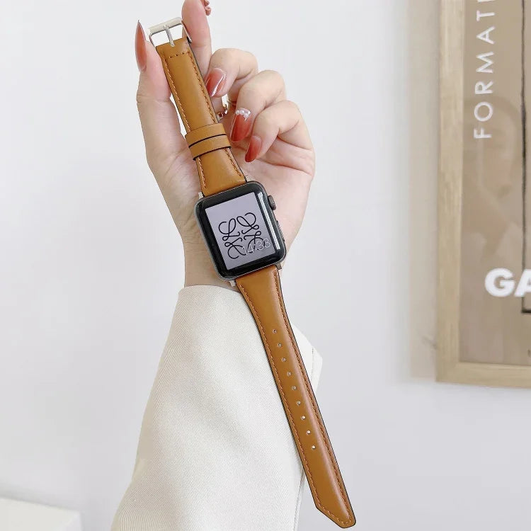 Dây đồng hồ thay thế bằng da bò hình đuôi dao cho Apple Watch Series, 7 45mm / 6&SE&5&4 44mm / 3&2&1 42mm, 7 41mm / 6&SE&5&4 40mm / 3&2&1 38mm