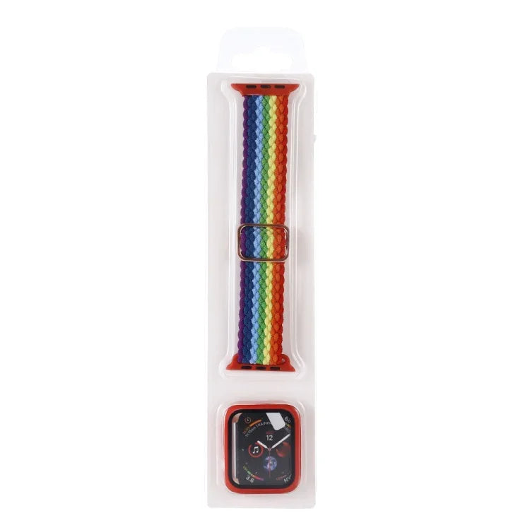 Bộ Dây Đeo Đồng Hồ Dây Nylon Dệt Sọc Có Thể Điều Chỉnh + Ốp Đồng Hồ Cho Apple Watch Series, 7 41mm/6&SE&5&4 40mm/3&2&1 38mm, 7 45mm/6&SE&5&4 44mm/3&2&1 42mm