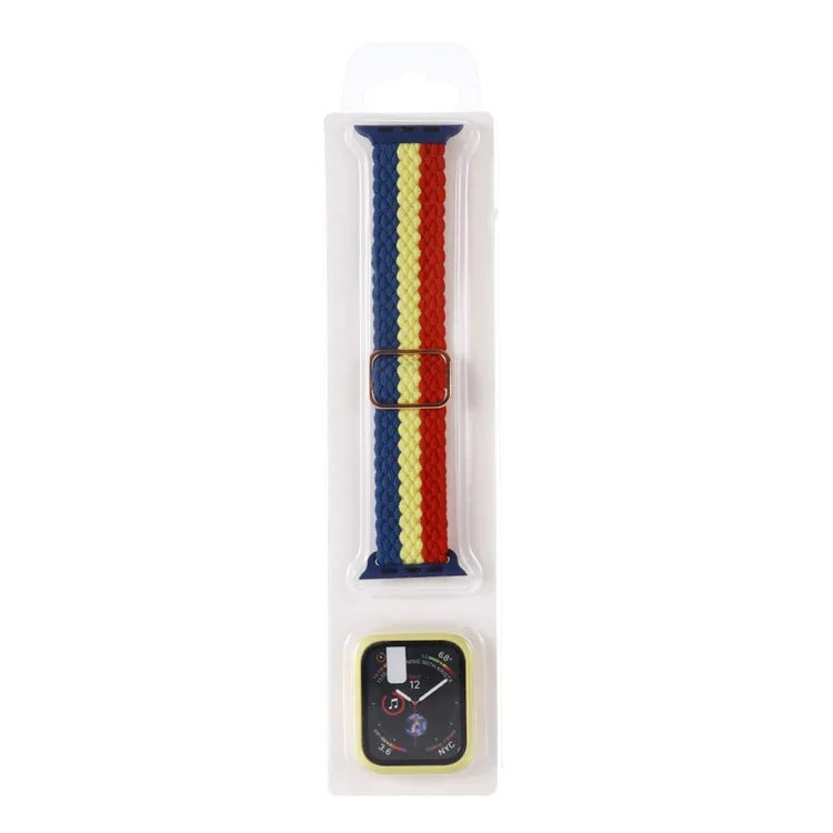 Bộ Dây Đeo Đồng Hồ Dây Nylon Dệt Sọc Có Thể Điều Chỉnh + Ốp Đồng Hồ Cho Apple Watch Series, 7 41mm/6&SE&5&4 40mm/3&2&1 38mm, 7 45mm/6&SE&5&4 44mm/3&2&1 42mm