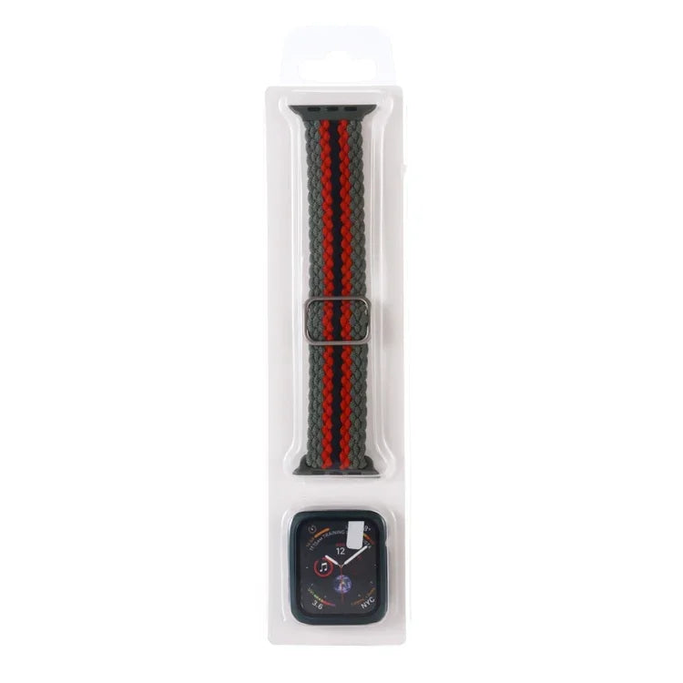 Bộ Dây Đeo Đồng Hồ Dây Nylon Dệt Sọc Có Thể Điều Chỉnh + Ốp Đồng Hồ Cho Apple Watch Series, 7 41mm/6&SE&5&4 40mm/3&2&1 38mm, 7 45mm/6&SE&5&4 44mm/3&2&1 42mm