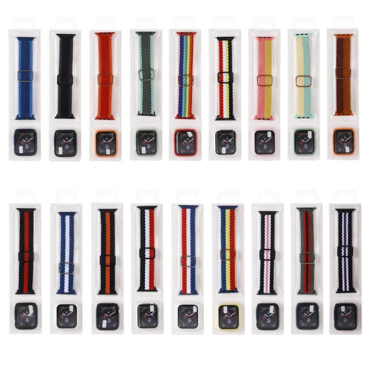 Bộ Dây Đeo Đồng Hồ Dây Nylon Dệt Sọc Có Thể Điều Chỉnh + Ốp Đồng Hồ Cho Apple Watch Series, 7 41mm/6&SE&5&4 40mm/3&2&1 38mm, 7 45mm/6&SE&5&4 44mm/3&2&1 42mm