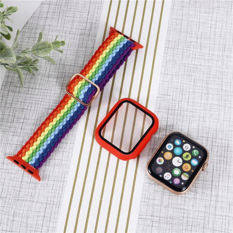 Bộ Dây Đeo Đồng Hồ Dây Nylon Dệt Sọc Có Thể Điều Chỉnh + Ốp Đồng Hồ Cho Apple Watch Series, 7 41mm/6&SE&5&4 40mm/3&2&1 38mm, 7 45mm/6&SE&5&4 44mm/3&2&1 42mm