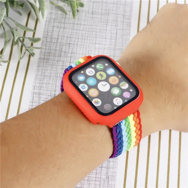 Bộ Dây Đeo Đồng Hồ Dây Nylon Dệt Sọc Có Thể Điều Chỉnh + Ốp Đồng Hồ Cho Apple Watch Series, 7 41mm/6&SE&5&4 40mm/3&2&1 38mm, 7 45mm/6&SE&5&4 44mm/3&2&1 42mm