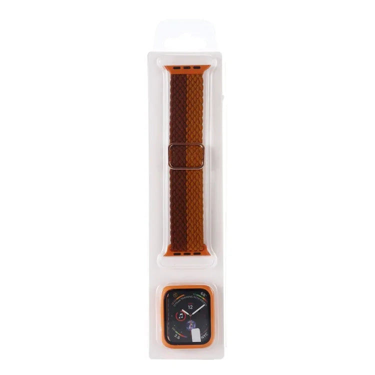 Bộ Dây Đeo Đồng Hồ Dây Nylon Dệt Sọc Có Thể Điều Chỉnh + Ốp Đồng Hồ Cho Apple Watch Series, 7 41mm/6&SE&5&4 40mm/3&2&1 38mm, 7 45mm/6&SE&5&4 44mm/3&2&1 42mm
