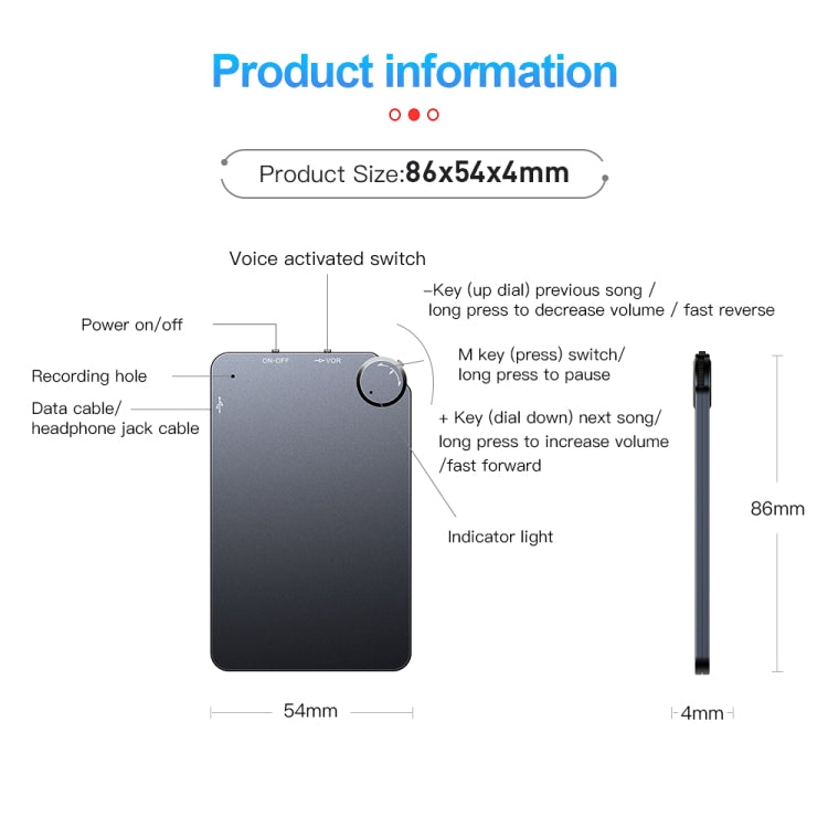 Máy ghi âm thẻ siêu mỏng di động K2, 4GB, 8GB, 16GB, 32GB